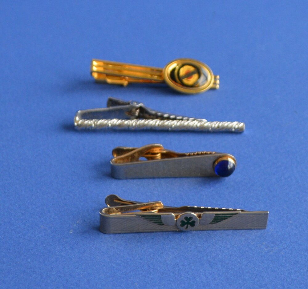 Set of 4 Tie Clasps/Tacks-Chrysler, Square, Blue Stone, Rope, and Central Wing